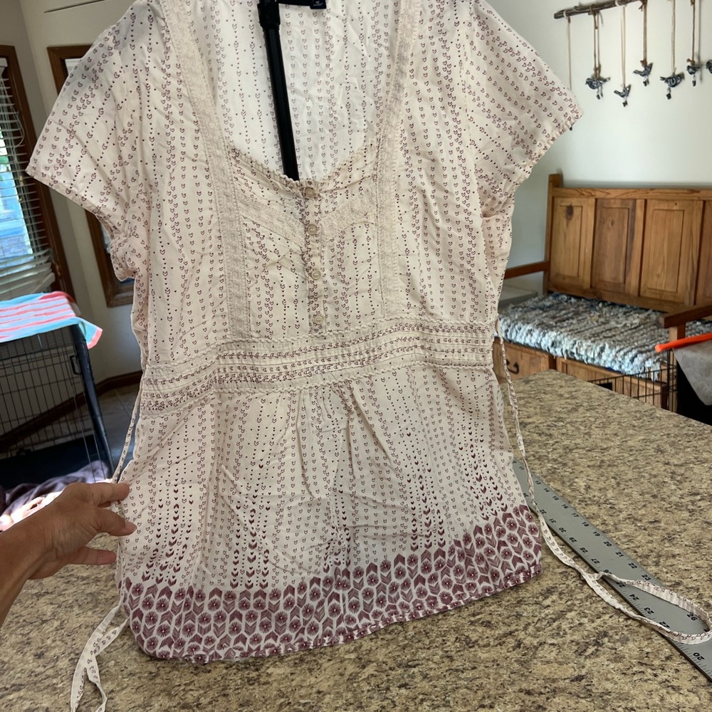 Sonoma Cream Short-Sleeve Printed Peasant Top with Mauve Border